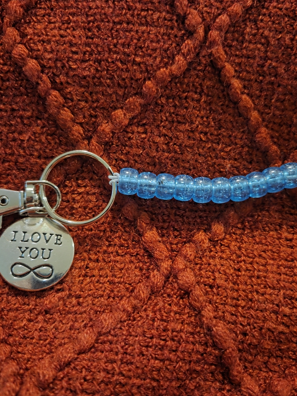 Beaded Keychain with I LOVE YOU Charm - Blue Beads